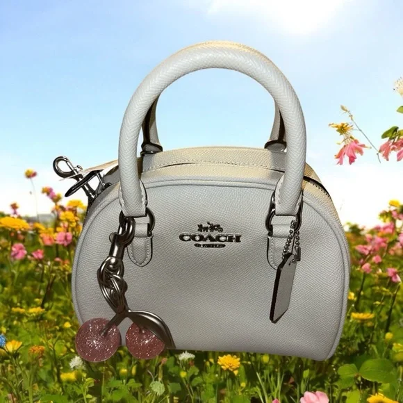 Coach Sydney Satchel Crossbody Lt. Sage Green Silver Logo Bag w/ pink cherry NWT - Picture 2 of 11